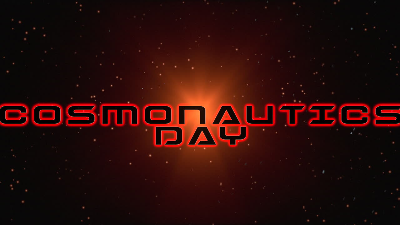 día de la cosmonáutica con destello rojo de estrella en galaxia.