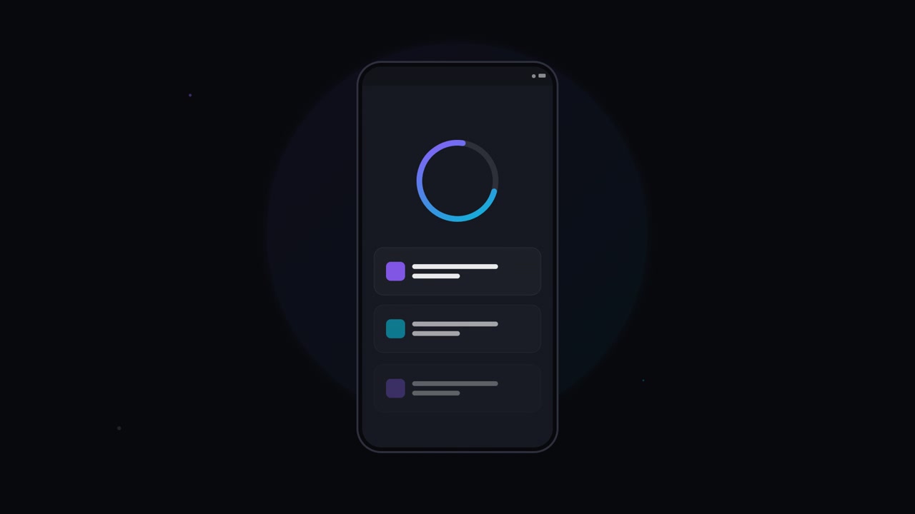 Animazione di caricamento dell'interfaccia di un'app mobile su schermo di smartphone
