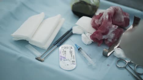 surgical instruments and supplies on a table