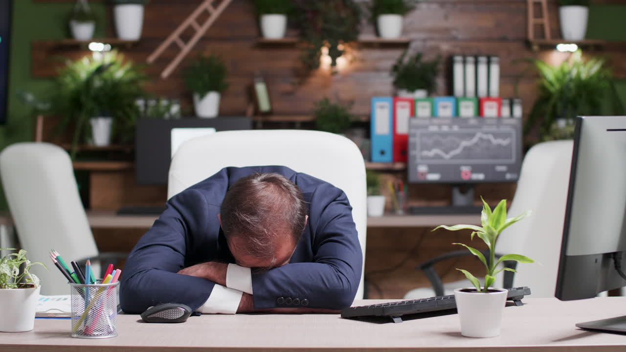 Tired businessman at his office desk