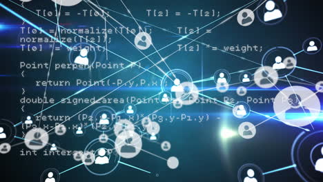 digital animation of network of connections and data processing against blue background