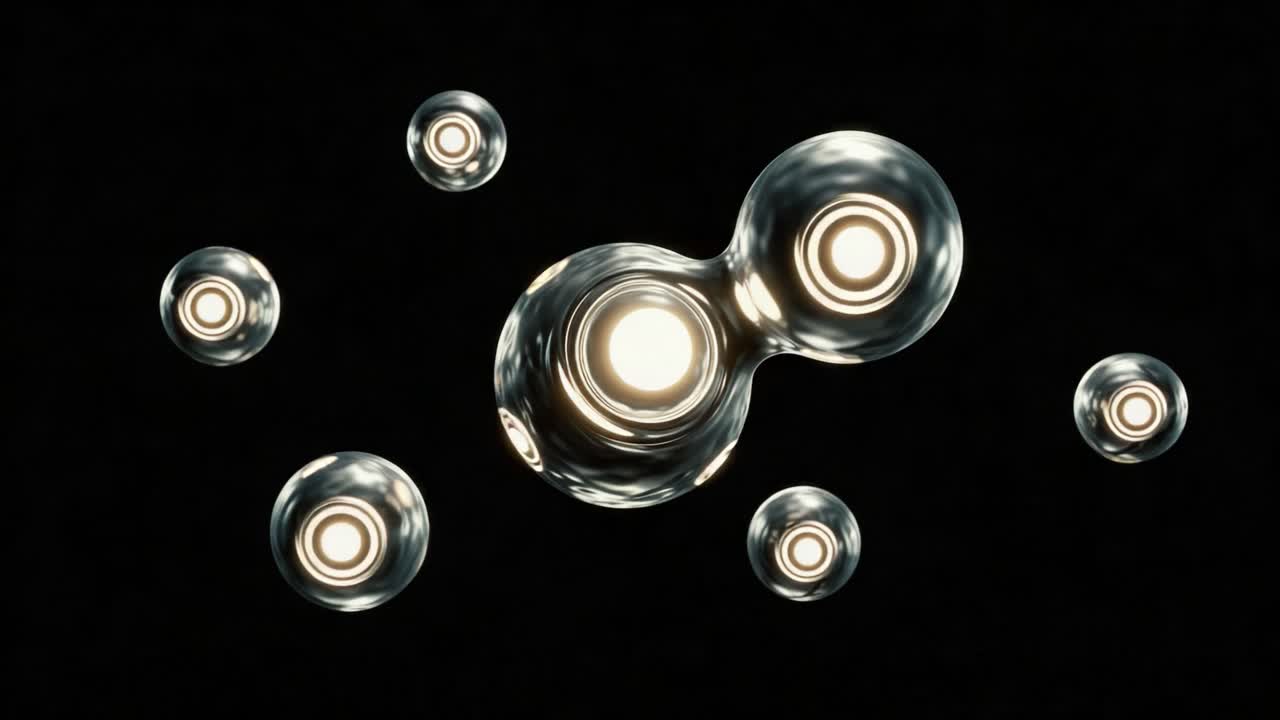 A Stunning Visual Exploration of Cellular Forms: An Artistic Representation of Two Cellular Structures Surrounded by Floating Opaque Spheres Against a Dark Background