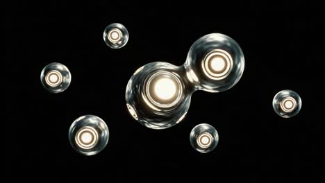 a stunning visual exploration of cellular forms: an artistic representation of two cellular structures surrounded by floating opaque spheres against a dark background