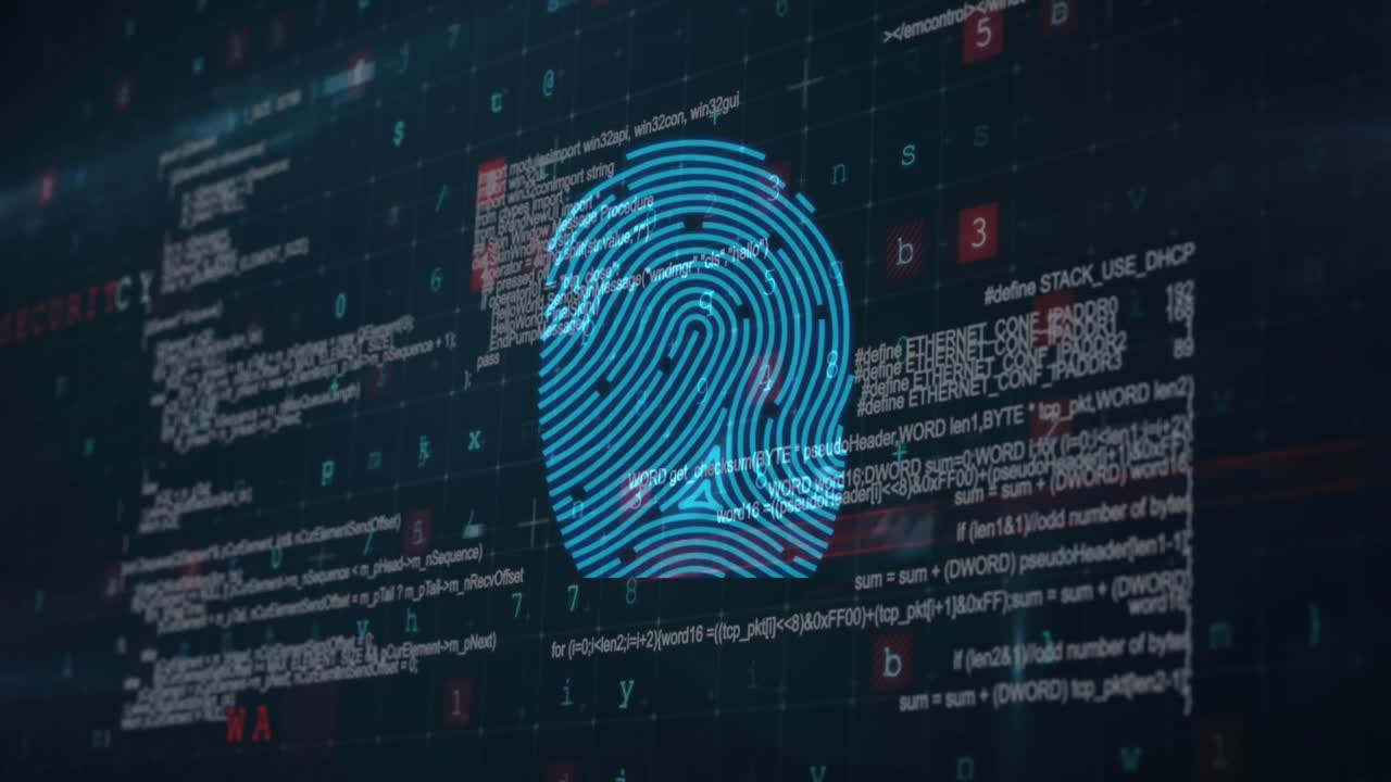 Bio metric fingerprint scanner and data processing against blue background