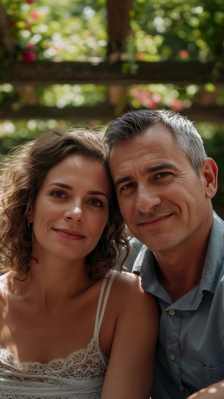 Casal Feliz Sorrindo Juntos em um Jardim Ensolarado