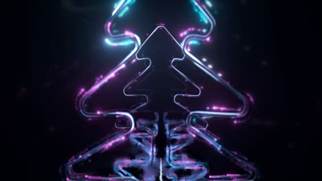 Tunnel of glowing neon christmas trees 3D render seamless loop animation