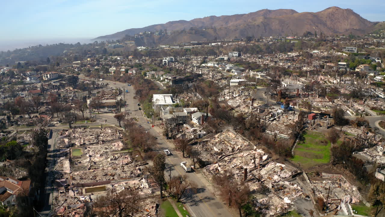 Aerial View of Wildfire Devastation in a Residential Area