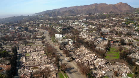 aerial view of wildfire devastation in a residential area