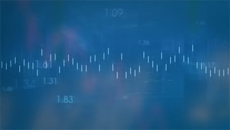 animation of financial data processing on blue background