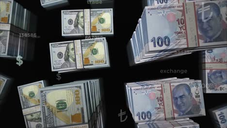 y la lira de pavo dinero cambio de dólar animación de bucle