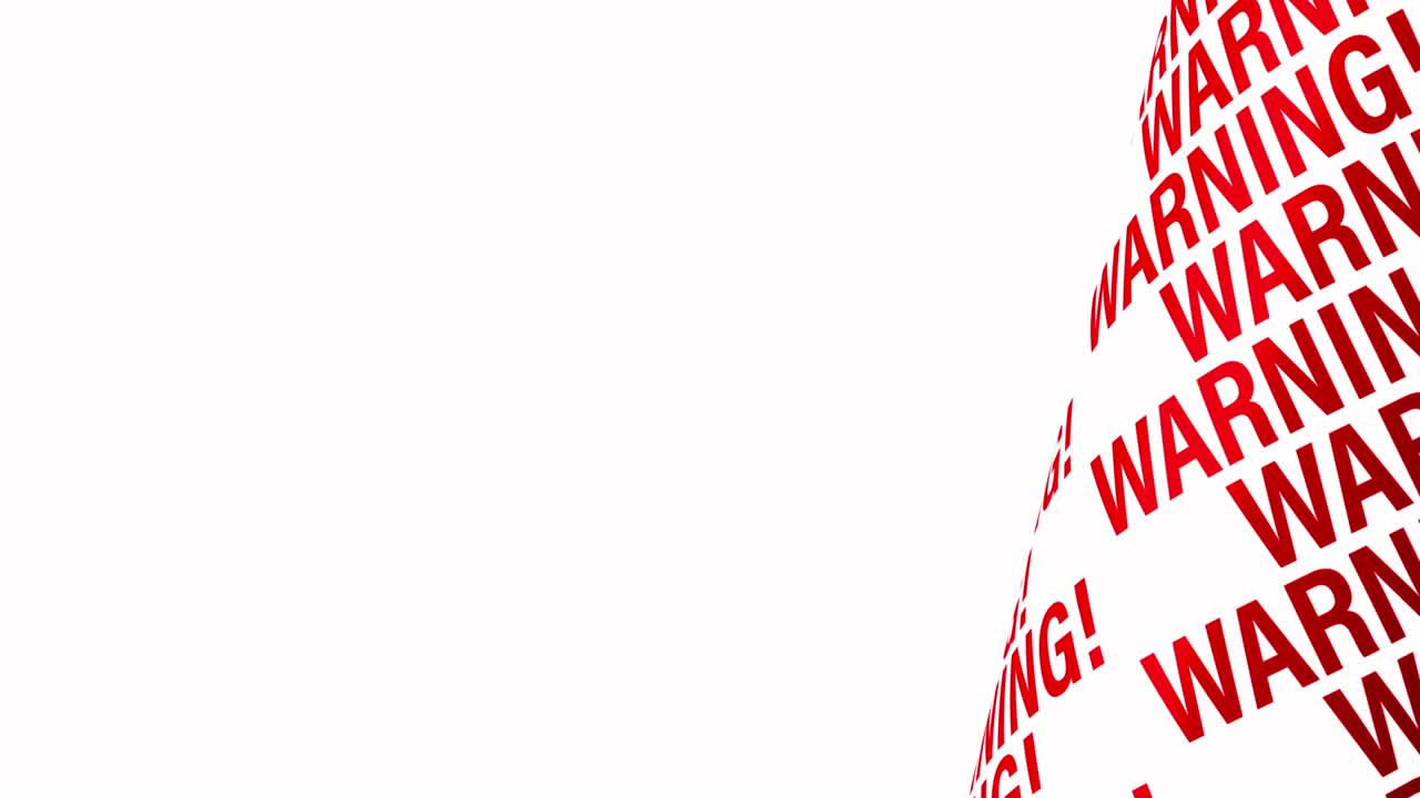 advertencia de texto rojo tubo de palabras animación giratoria bucle sin costuras en fondo blanco con espacio de copia para su texto o obra de arte. 4k 3d renderización de texto cilindro bucle cinético.