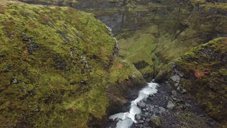 top of waterfall in highlands of iceland