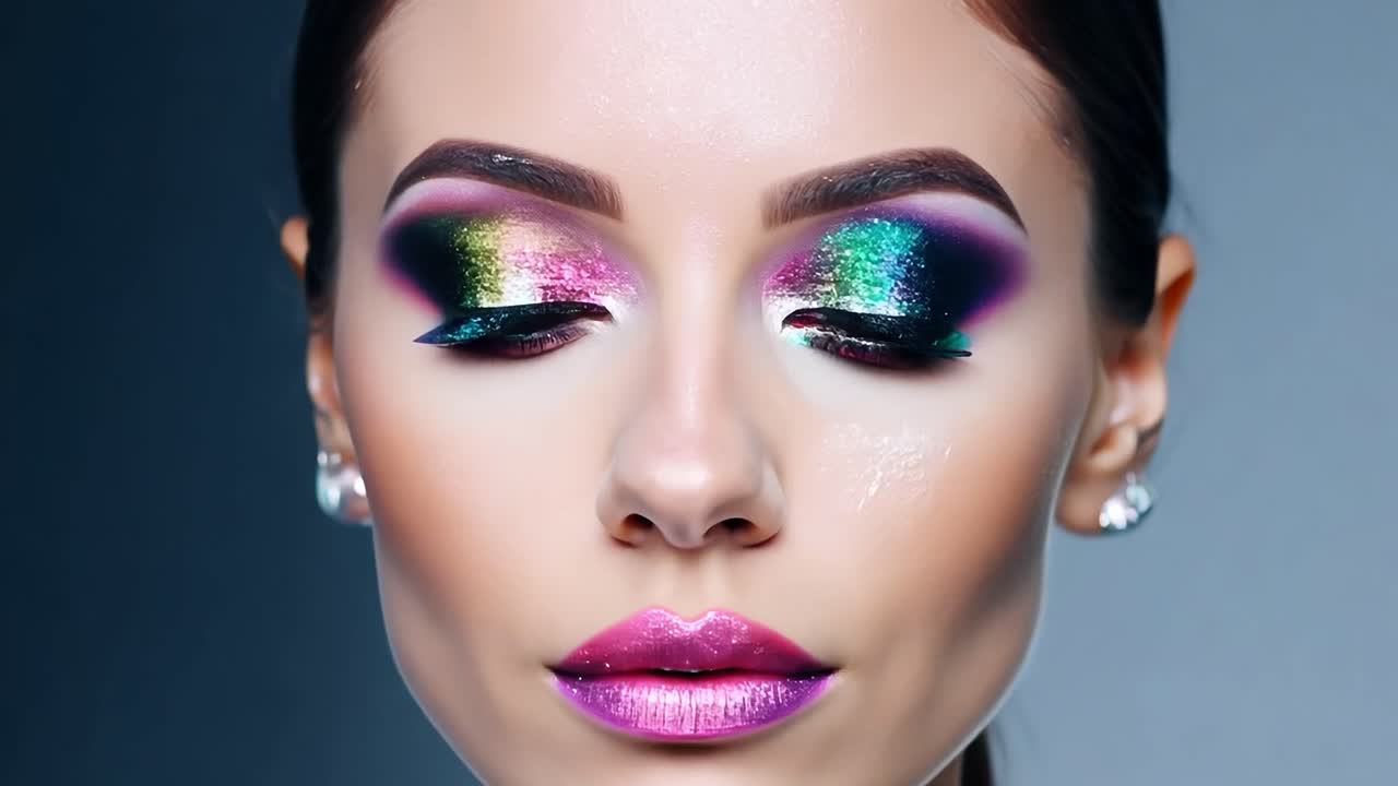 mujer hermosa con colorido brillo sombra de ojos maquillaje