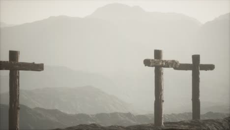 wooden crucifix cross at mountain