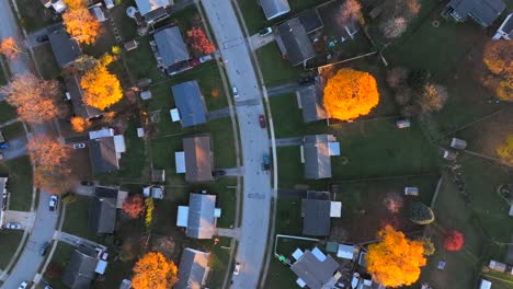 top down view of american neighborhood during autumn