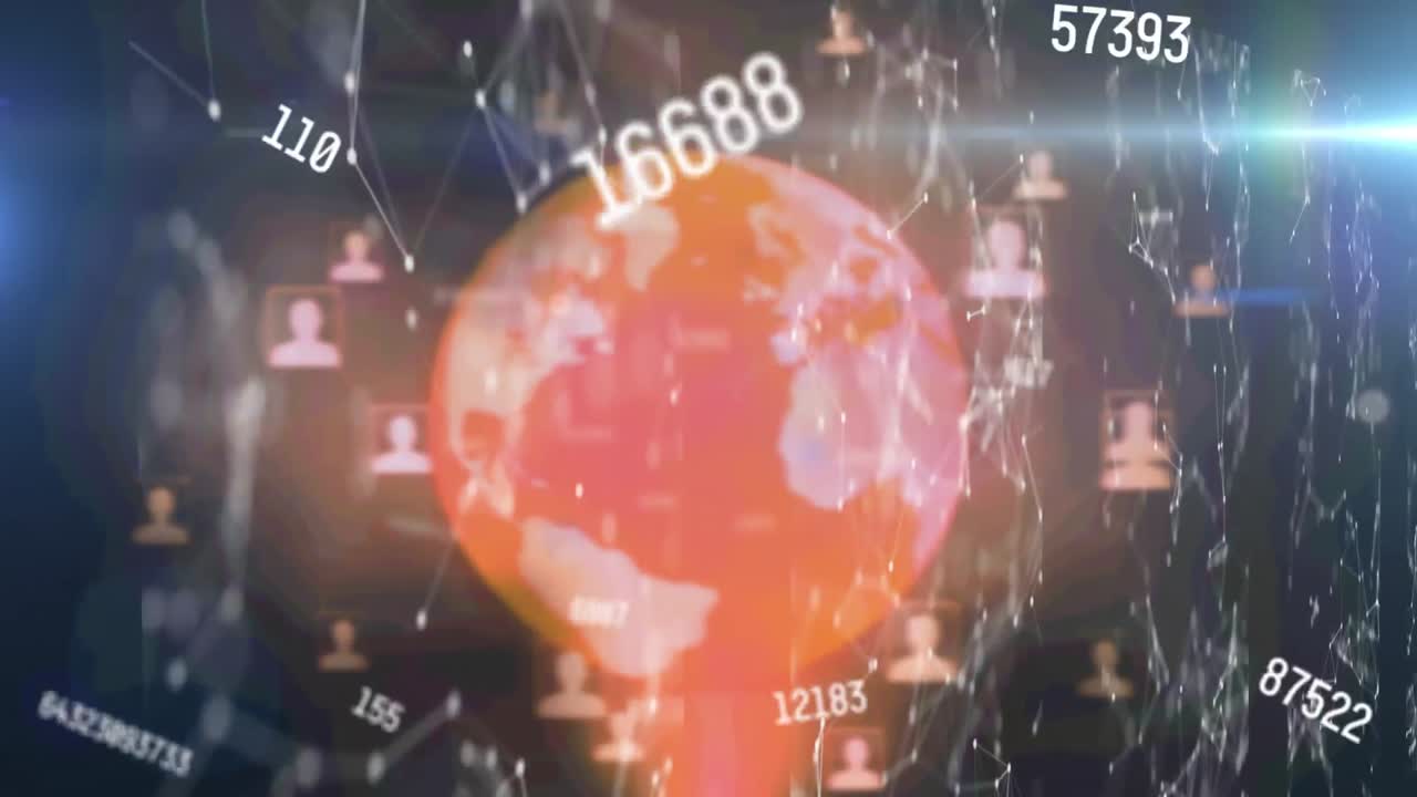 연결의 네트워크와 회전하는 지구에 대항하여 여러 번 변경되는 숫자