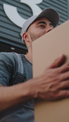 a man delivering a package at a warehouse