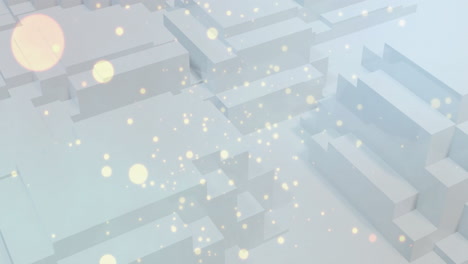 floating glowing particles over geometric white shapes in animation background