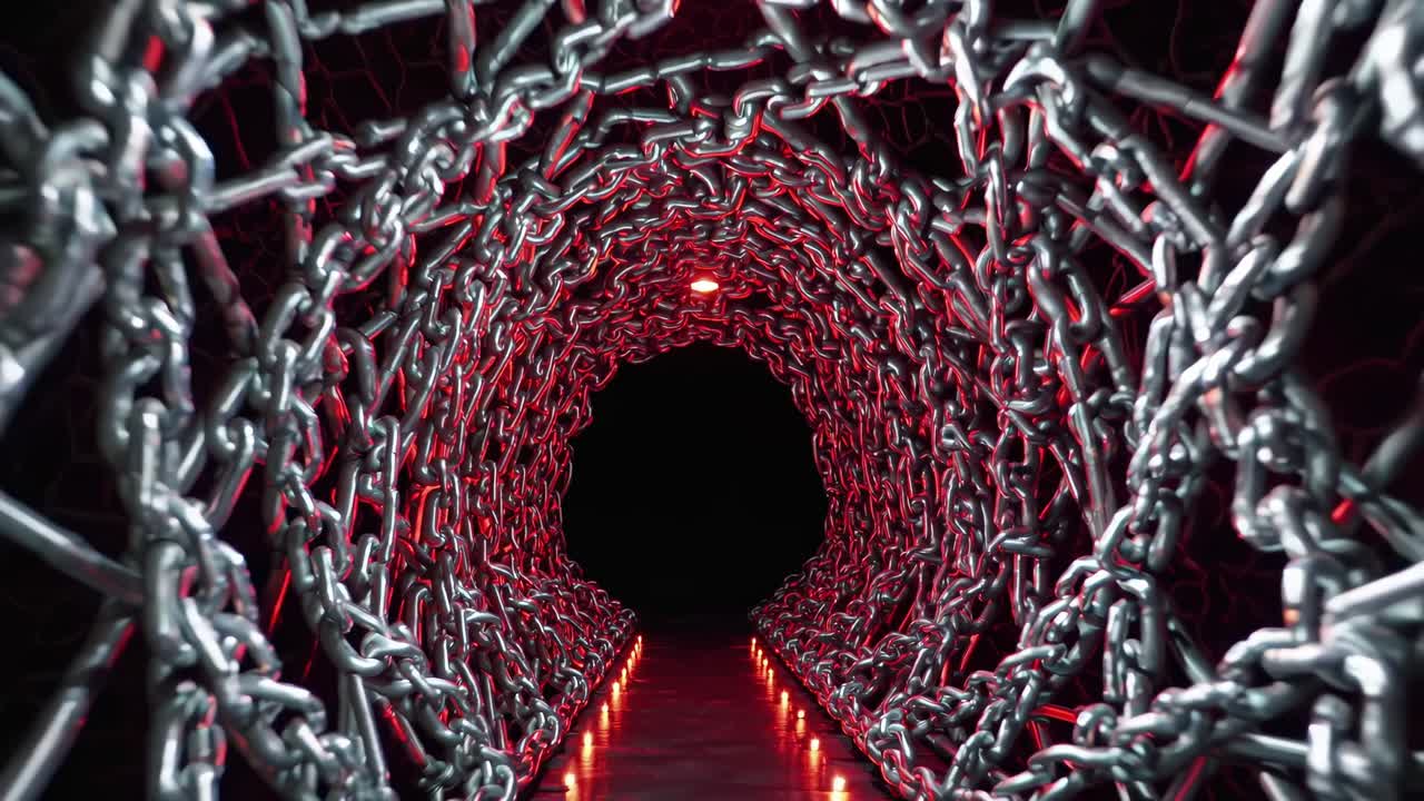 Chain Tunnel with Red Lights