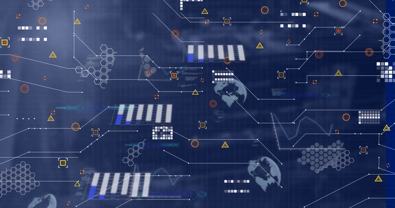 Animation of data processing over blurred background