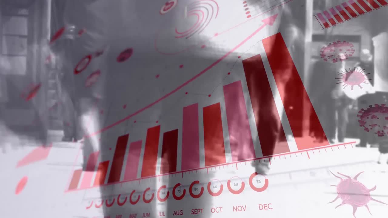 코로나바이러스 디지털 인터페이스를 걸어다니는 사람들에게