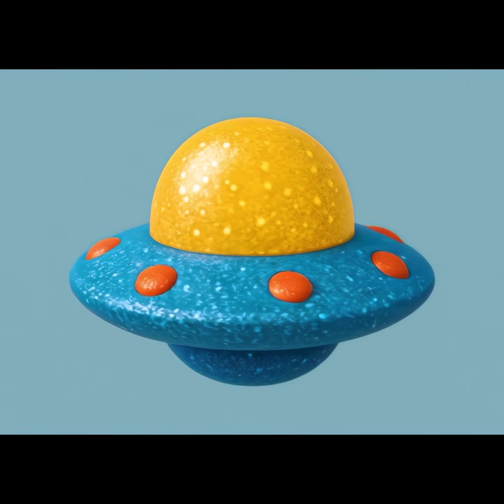 3D Rendered Toy UFO Floating Against a Blue Background