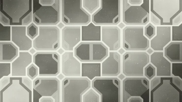 Pulsing octagonal rounded-rect panel shifting luminance with advancing frames on wall, film grain