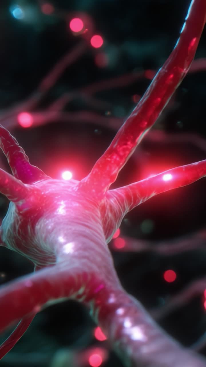Magnified View of a Neuron with Glowing Synapses, Highlighting the Complex Structure and Functionality of Neural Connections in a Vibrant Biological Setting