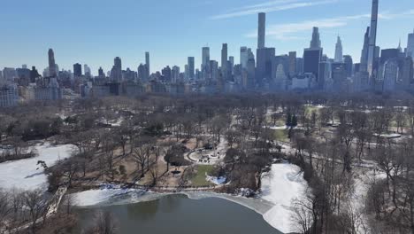 central park at manhattan in new york united states. downtown city. leisure park landscape. central park at new york united states. metropolitan district. winter scenery