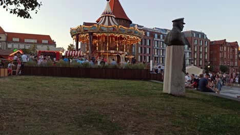 gdansk, north poland: carousel for children located in the main square city center