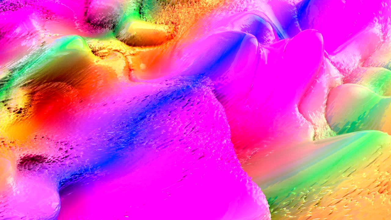 무지개 활기찬 크림 페인트 파동 영상. 활기찬 두꺼운 액체 흐름. 다채로운 흐릿한 아크릴 텍스처 클로즈업. 이리데센트 액체 원활한 추상 애니메이션. 혼합 페인트 사이키델릭 루프 비디오.