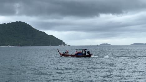 beautiful view of the sea coast, passenger boat floating on the ocean.