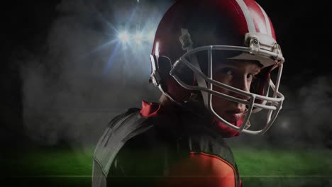 animation of caucasian american football player over stadium lights