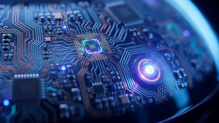 Glowing Macro View Of Microchip Inside Glass Dome, Advanced AI Concept With Cinematic Lighting