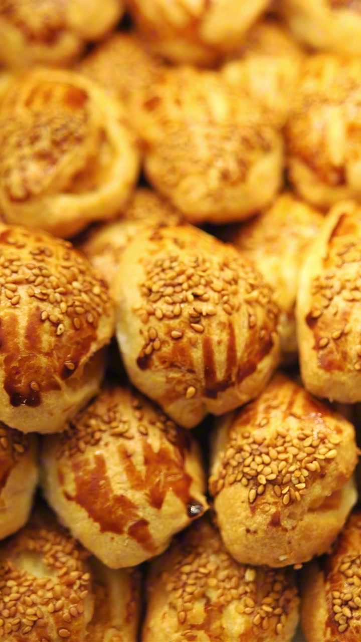 Close-up of Freshly Baked Turkish Sesame Pastries