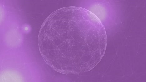 Globe-of-network-of-connections-against-spots-of-light-with-copy-space-on-purple-background