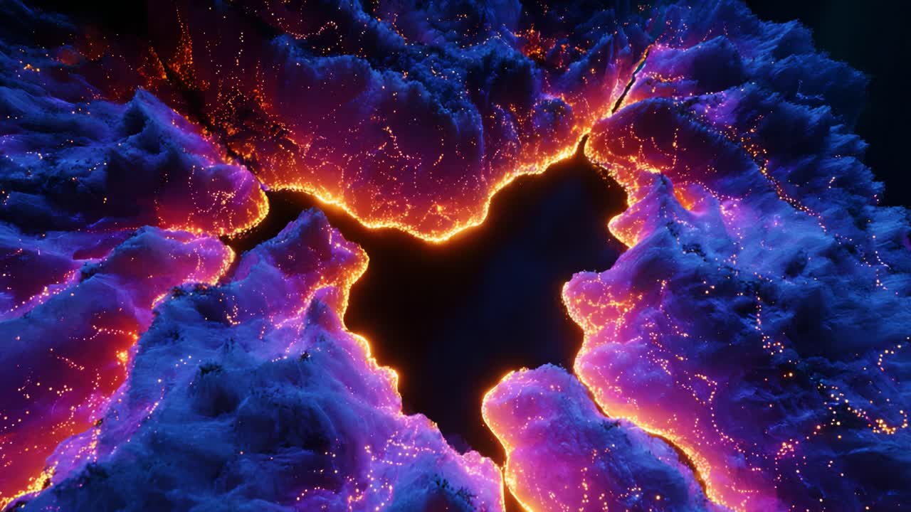 A Vivid Portal of Cosmic Energy: This captivating visual showcases a stunning abstract formation of electric blue and radiant orange hues, creating an enchanting gateway filled with mystical allure and vibrant sparks