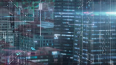 Animation of data and network of connections over cityscape