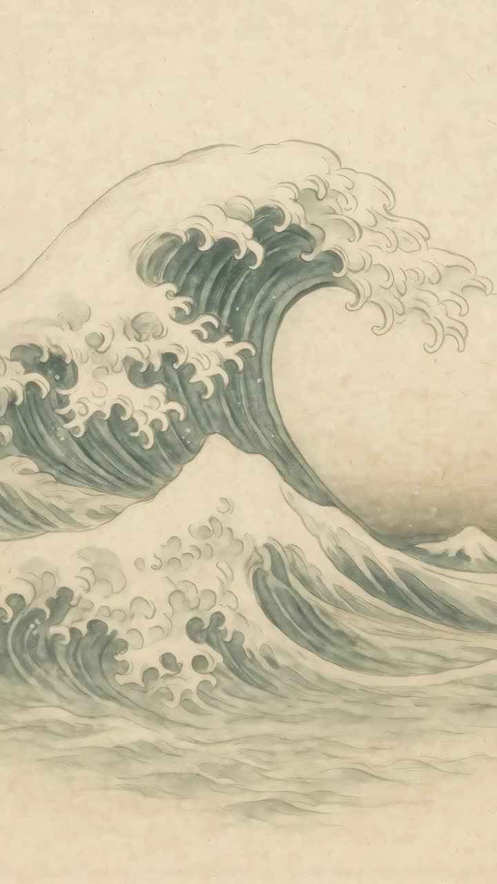 Elegant Japanese wave art in a traditional style, captured from a frontal angle, reminiscent