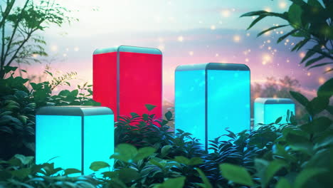 vibrant glowing cubes in a magical garden