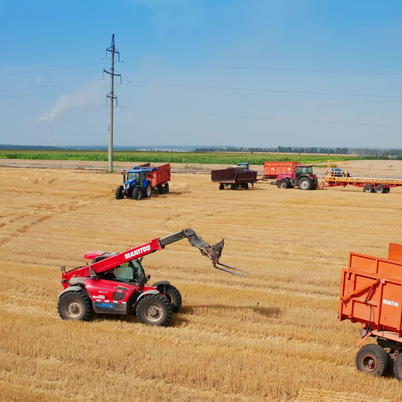 Autumn seasonal grain fields. Agricultural farming landscapes
