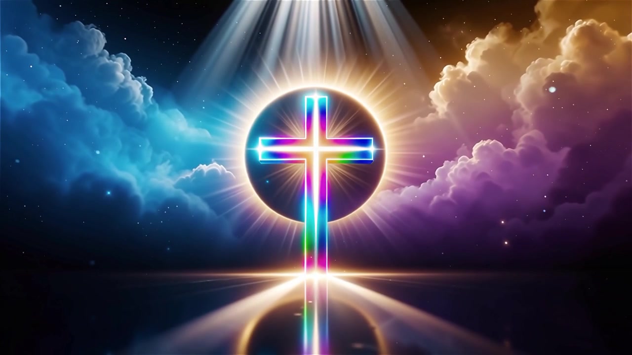 Croce Cristiana Luce Celestiale Sfondo per il Culto.