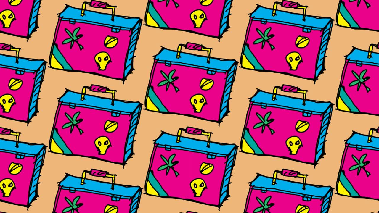 niños dibujando arte pop fondo sin costuras con el tema de la maleta