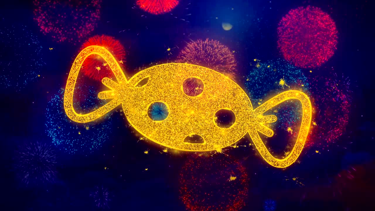 다채로운 불꽃놀이 입자에 사탕 아이콘 기호.