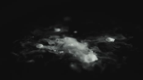 Close-up-of-white-drops-falling-into-black-water