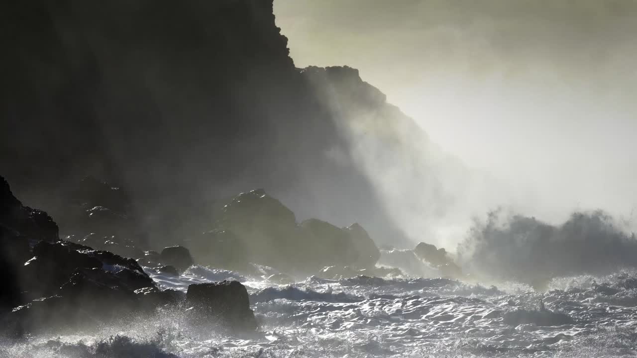 grandes olas oceánicas llegan a la costa de hawaii y rompen en la orilla