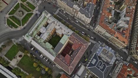 prague czechia aerial v114 vertical top down view, drone flyover charming old town district capturing historical building blocks and street views from above - shot with mavic 3 cine - november 2022