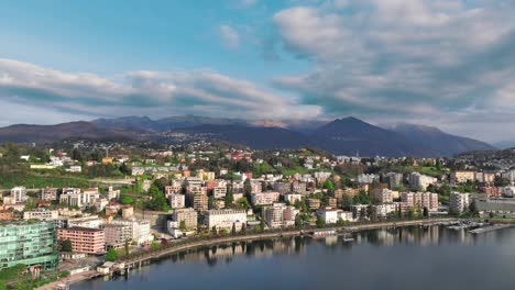 Timelapse-,-Drone-footage-of-Lugano,-Switzerland