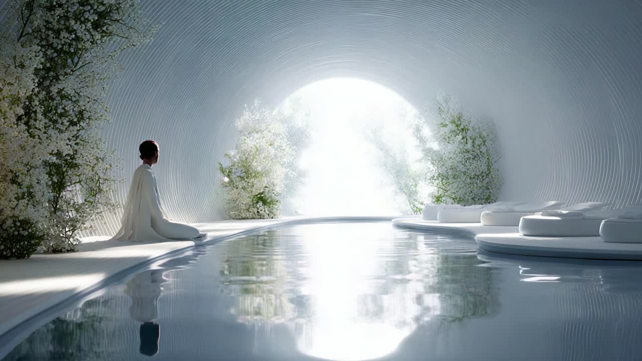 A Serene Retreat: Meditative Escape in a Tranquil Space Surrounded by Nature and Reflective Waters, Embracing Calm and Peaceful Energy for Mind and Soul Restoration