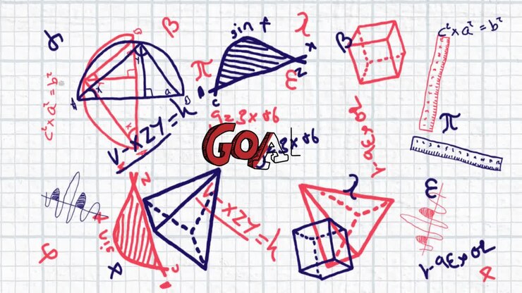 Animation of go text and mathematical formulae over white squared paper background